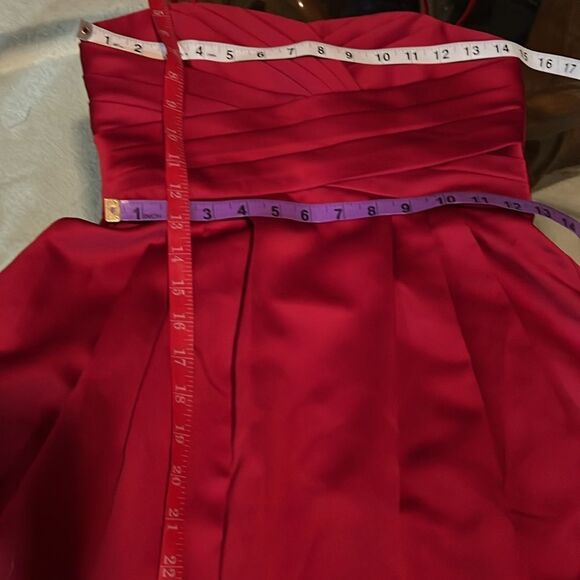 David’s Bridal Dress Sz 12 Apple Maroon Burgundy Red Ruched Spaghetti Strap Maxi - Picture 11 of 15